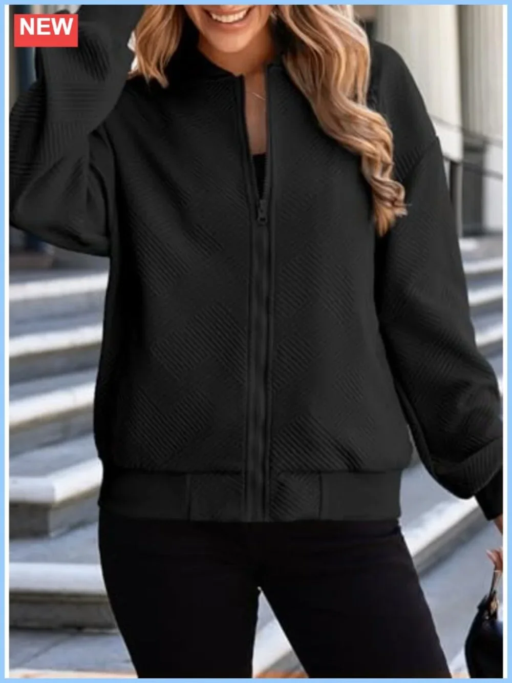 Women's Casual Bomber Jacket Stand Collar Zip Up Pockets